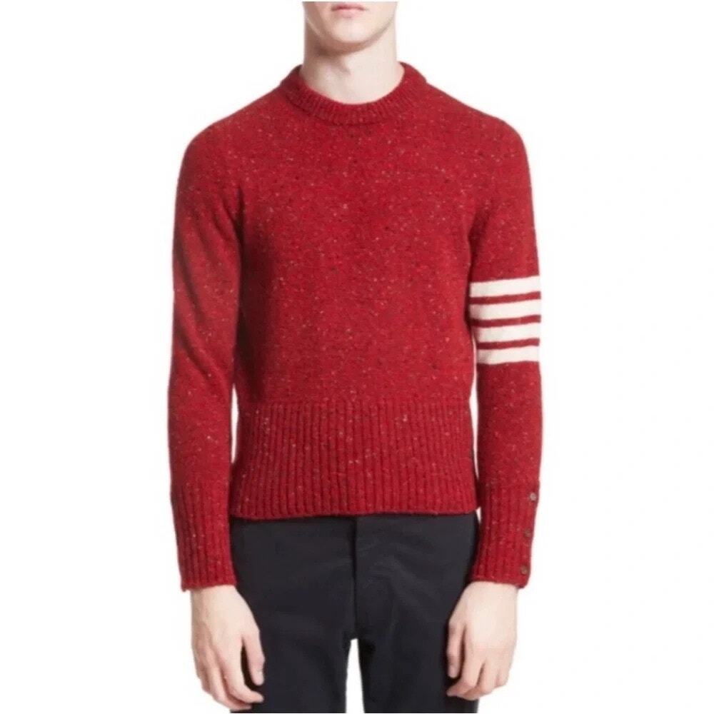 THOM BROWNE Red Wool 4 Bar Sweater Size Medium+ READ